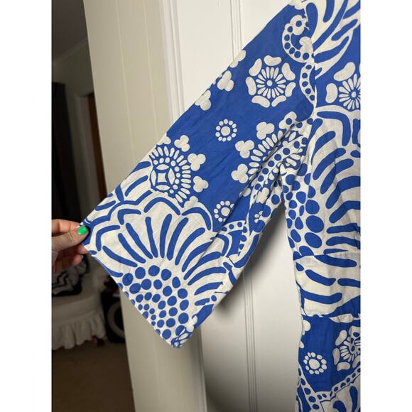 Tibi Women's Blue White Floral Cotton Classic Chic Wrap Mini Dress Size 6 - Picture 4 of 9